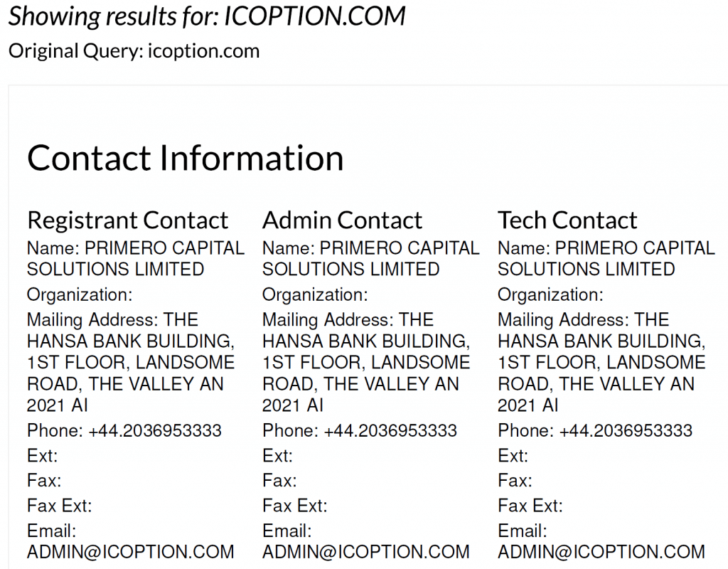 Primero Capital Solutions Limited registered ICoption domain