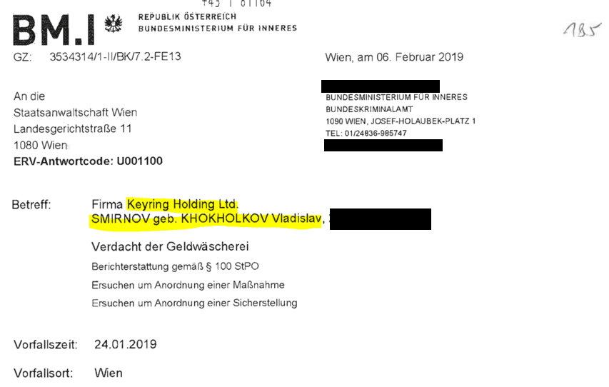 BMI and Keyring Holdings money laundering complaint