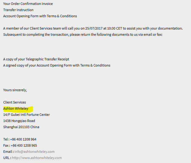 Ashton Whiteley investment scam