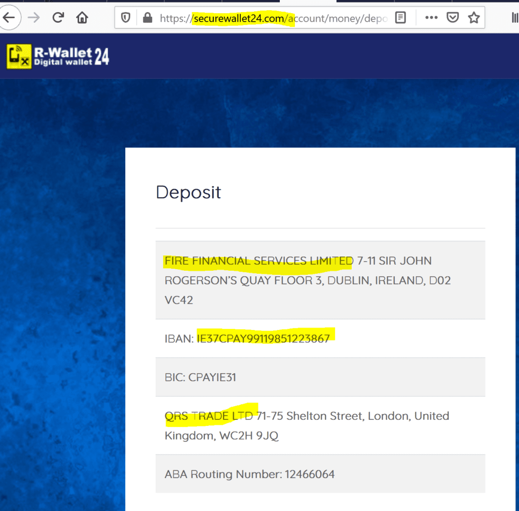 ArgusTrade24 scam with SecureWallet24 scam and QRS Trade Ltd