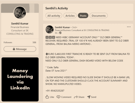 Money-laundering via LinkedIn