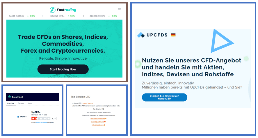 Investor warning FasTrade and UpCFDs broker scams