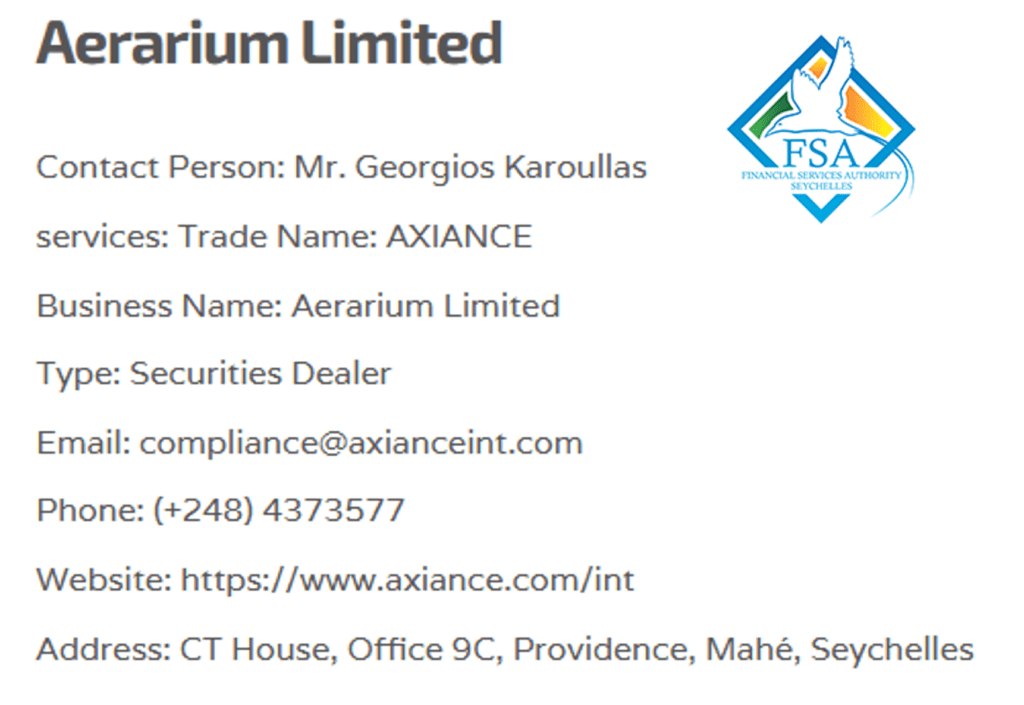 Aerarium in Seychelles runs offshore mutation of axiance broker
