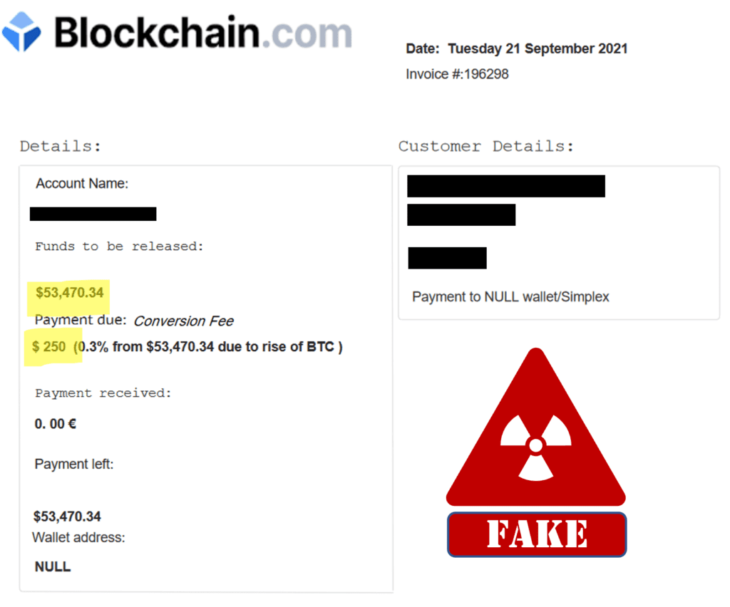 JoyTrust works with fake Blockchain.com account statements