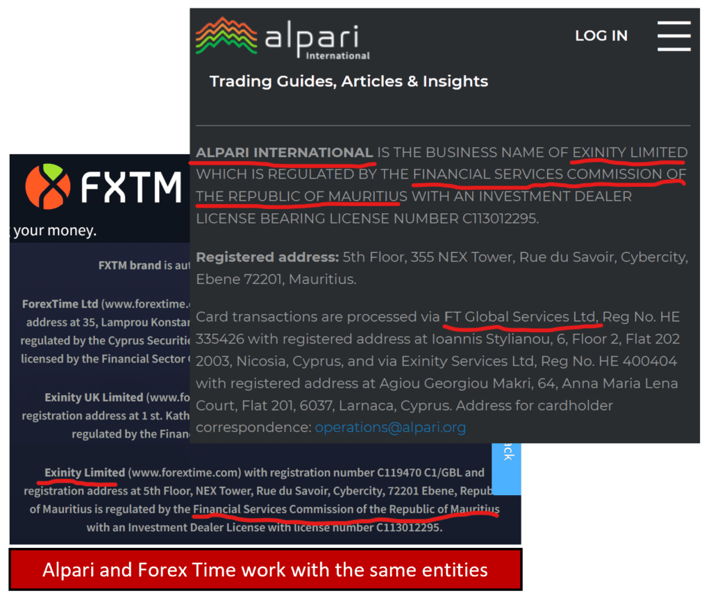 Forex Time with FXTM and Alpari work with the same legal entities