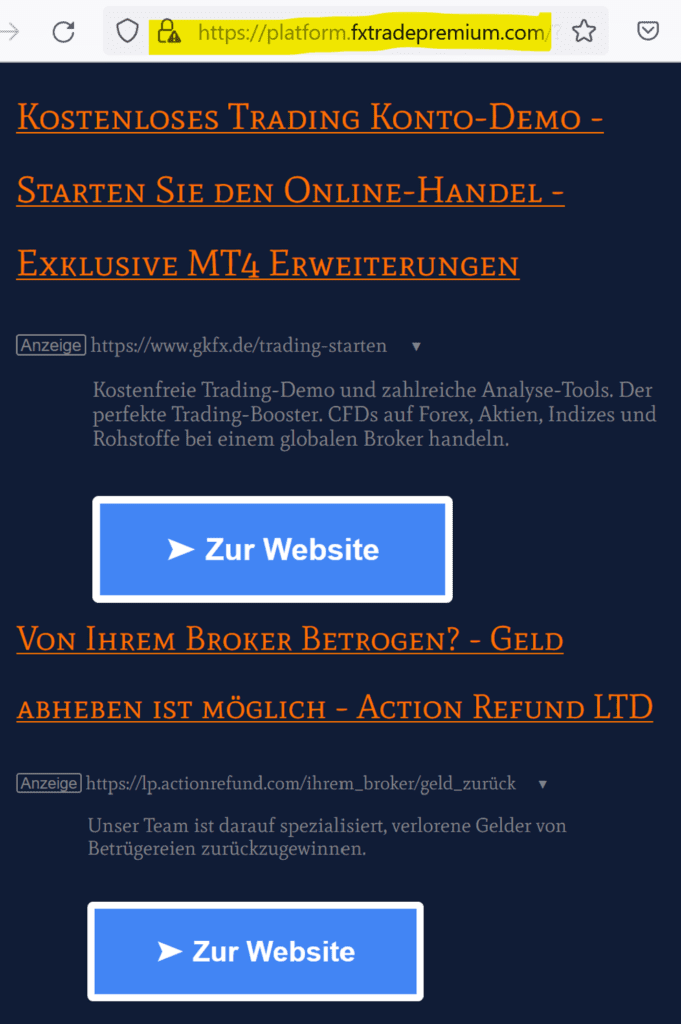 Vanished broker FX Trade Premium redirects website visitionr do GKFX broker