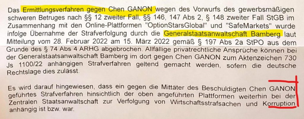 Austrian prosecutors inform that Chen Ganon will be also prosecutoed in Germany