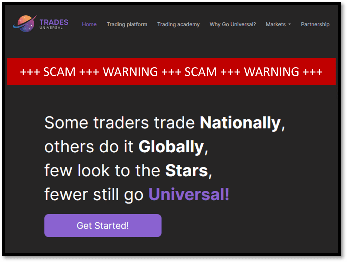 investor warning against Trades Universal
