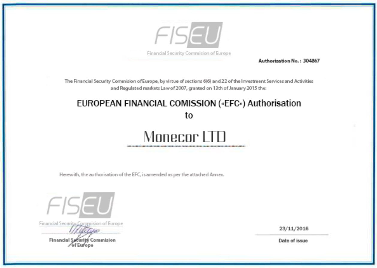 FISEU certificate for Monecor