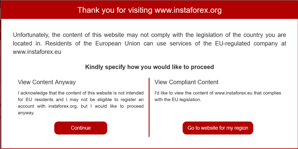 Offshore broker InstaForex disclaimer