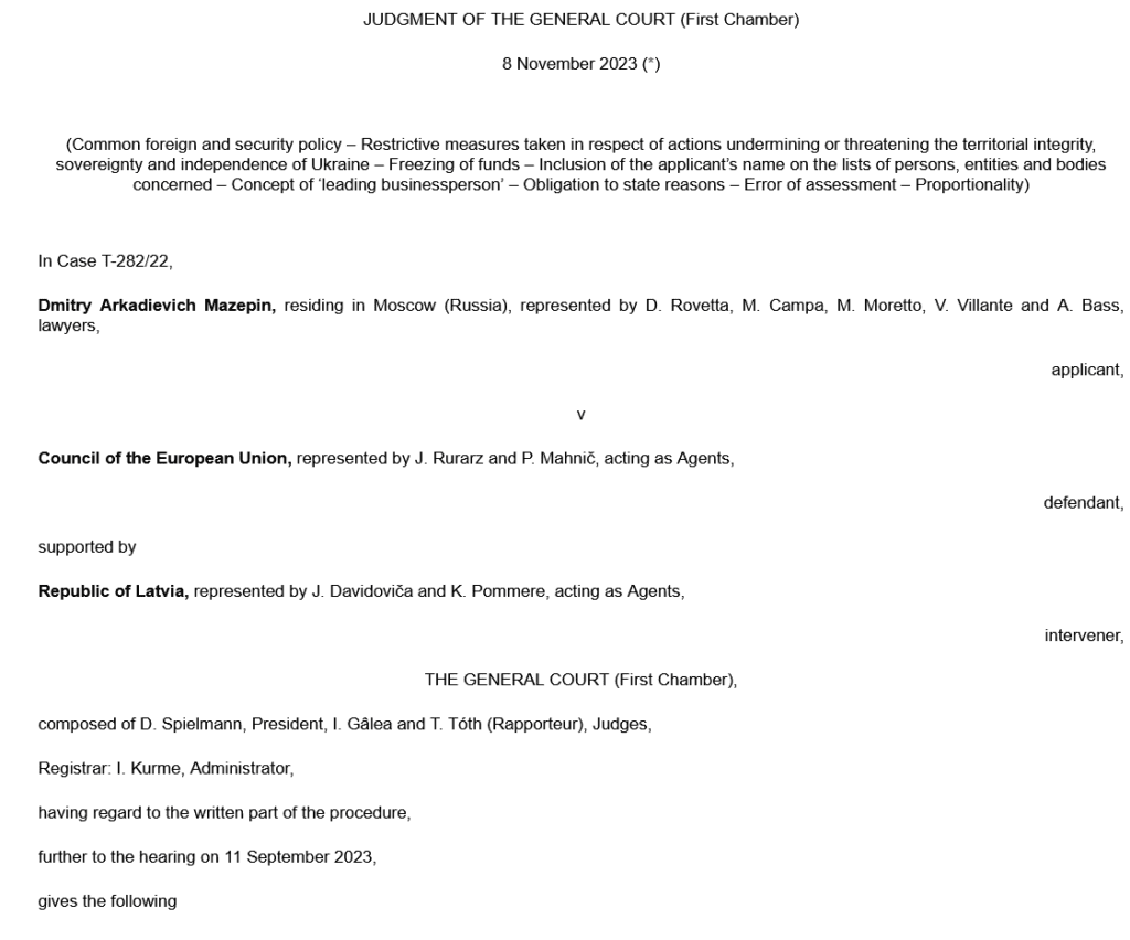 EU Court upheld sanctions against Russian oligarch Dmitry Mazepin