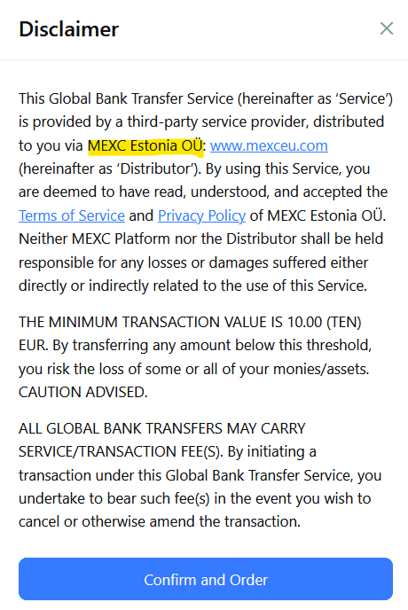 MEXC Estonia acting as distributor and payment agent