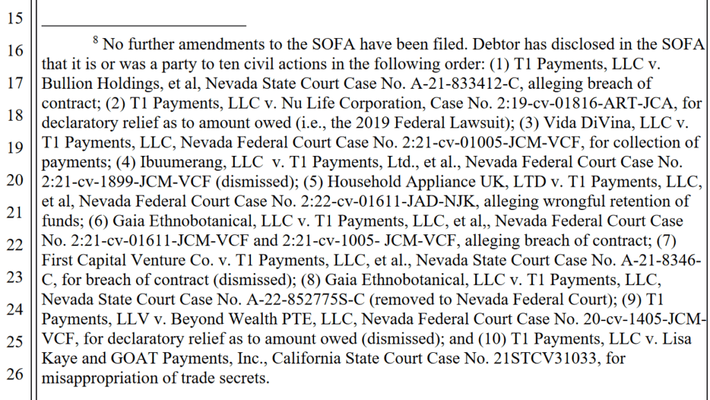 T1 Payments and its lawsuits in Nevada and California