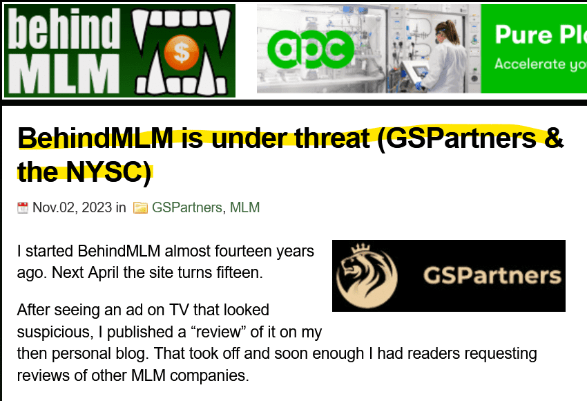 BehindMLM under threat by GSPartners and Josip Heit