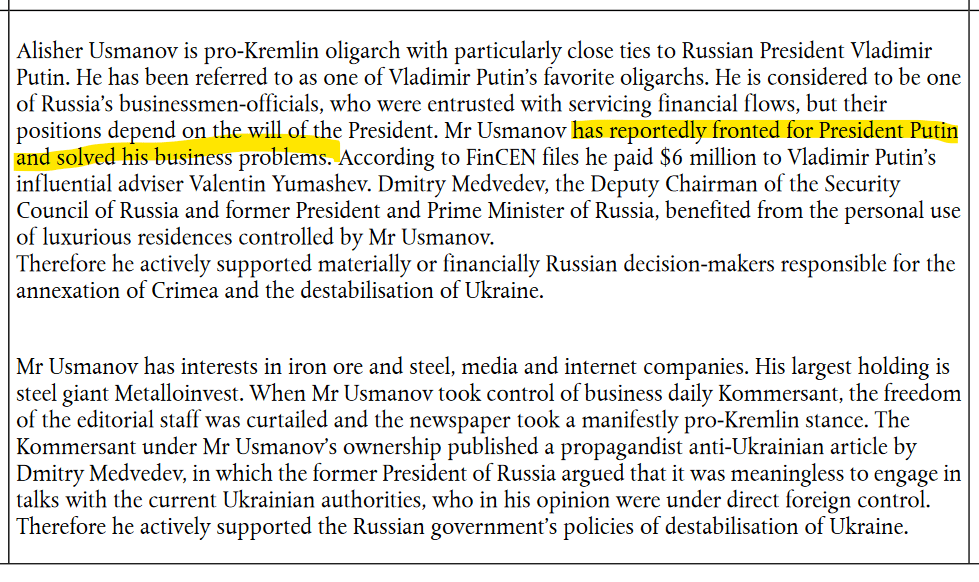 Alisher Usmanov was sanctioned over fake news