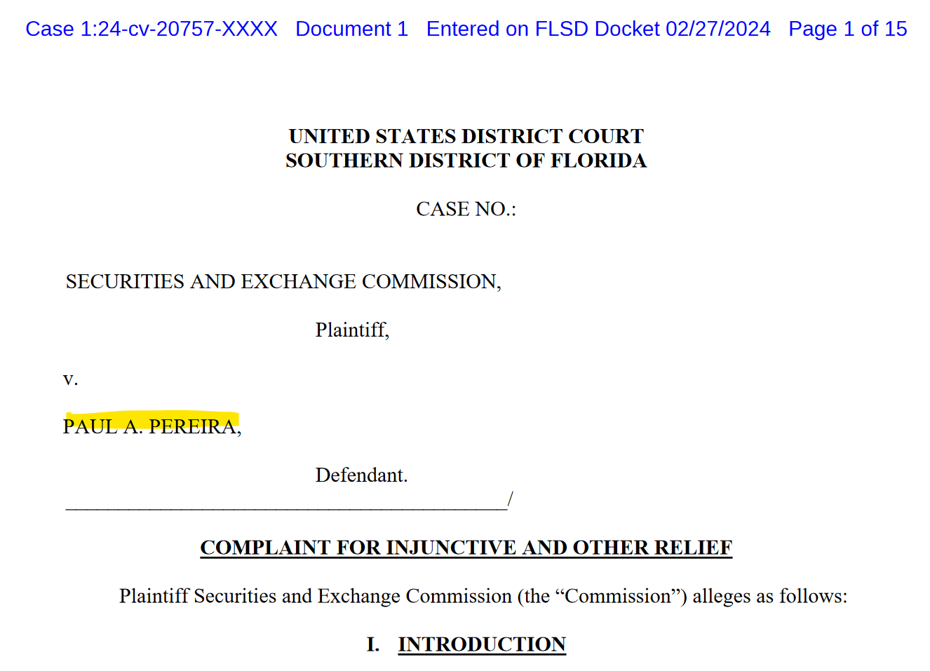 SEC versus Paul A Pereira