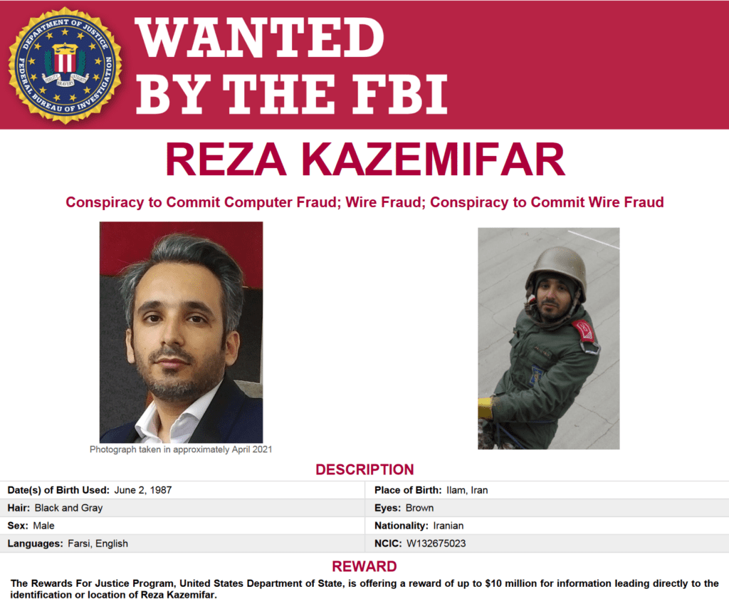Reza Kazemifar is wanted by the FBI