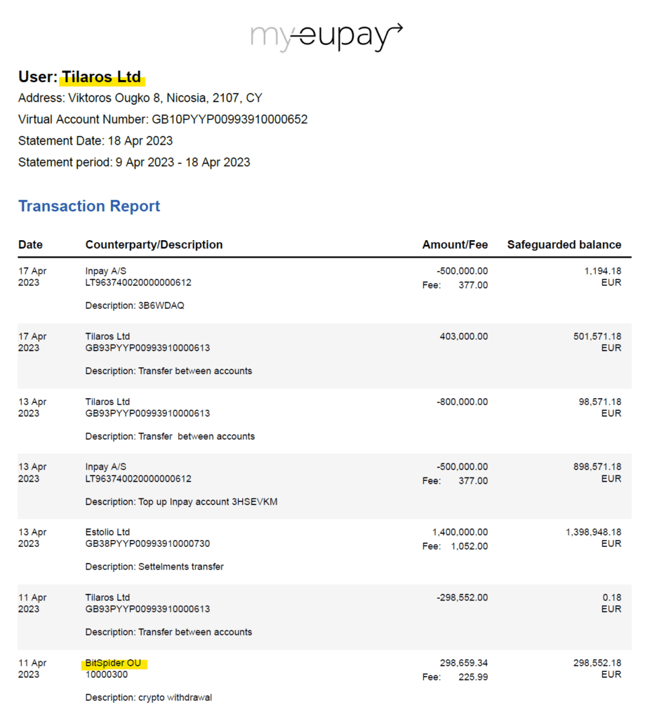 Rabidi payment agent Tilaros with My EU Pay and BitSpider