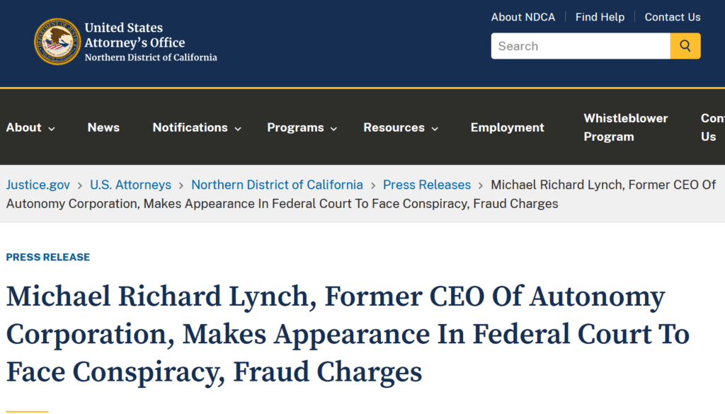 DOJ charges against Mike Lynch and Stephen Chamberlain
