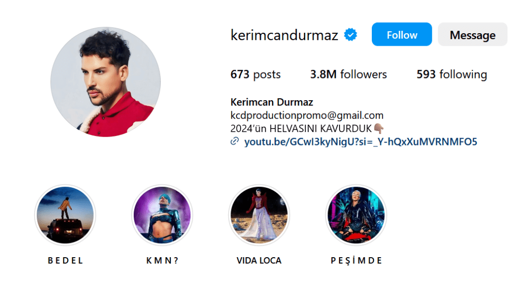 Kerimcan Durmaz Instagram account