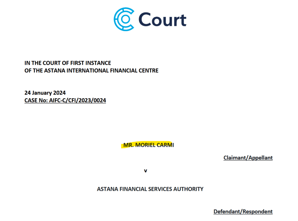 Moriel Carmi v AFSA in Kazakhstan