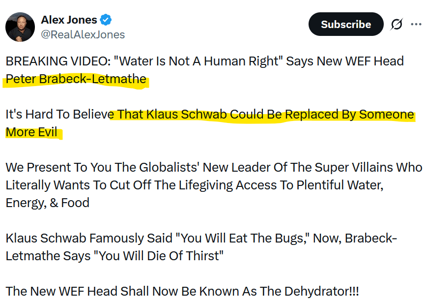 Alex Jones calls Peter Brabeck-Letmathe more evil than Klaus Schwab
