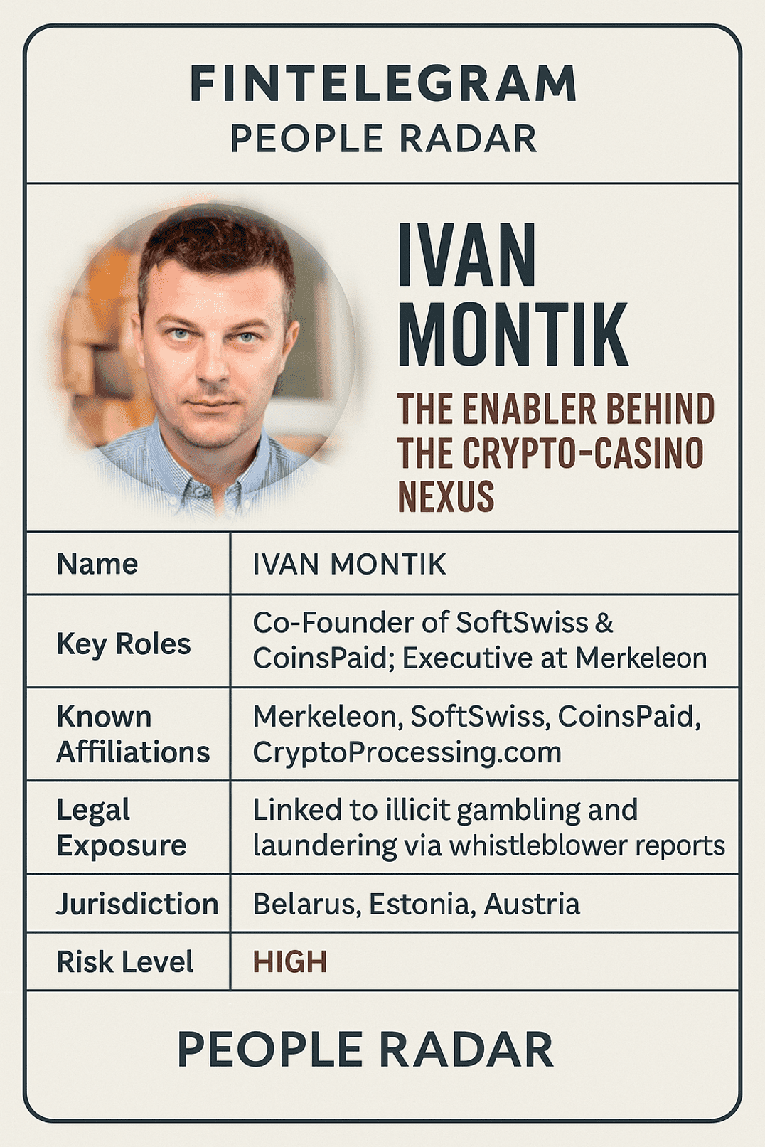 The casino entrpreneur Ivan Montik introduced by FinTelegram