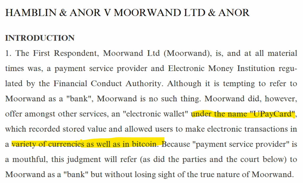 Court order against payment processor Moorwand