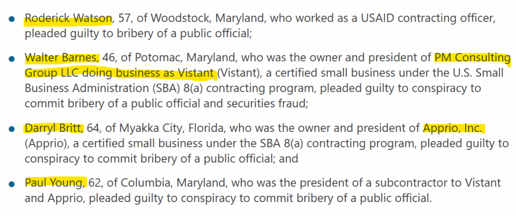 USAID贈賄事件における米国司法省の起訴状