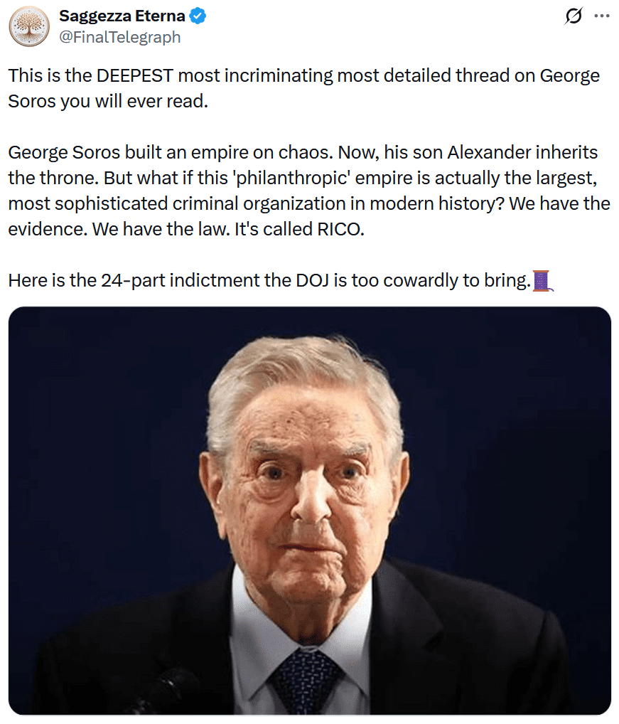 Allegations against George Soros and his OSF over RICO violations on X