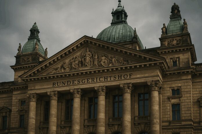 Close-up of the German Federal Court of Justice (BGH) exterior, symbolizing judicial authority in the Cum-Ex tax fraud verdict