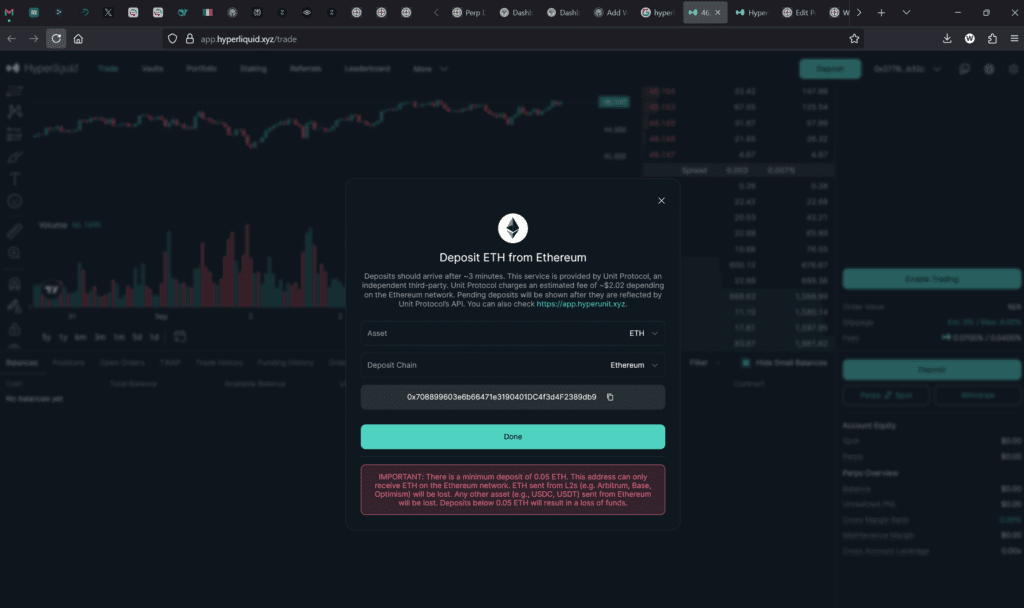 Hyperliquid deposit page in FinTelegram compliance review