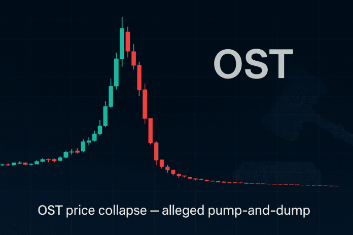 Graph showing OST’s stock price crash after alleged pump‑and‑dump scheme by OST co‑CEO and advisor