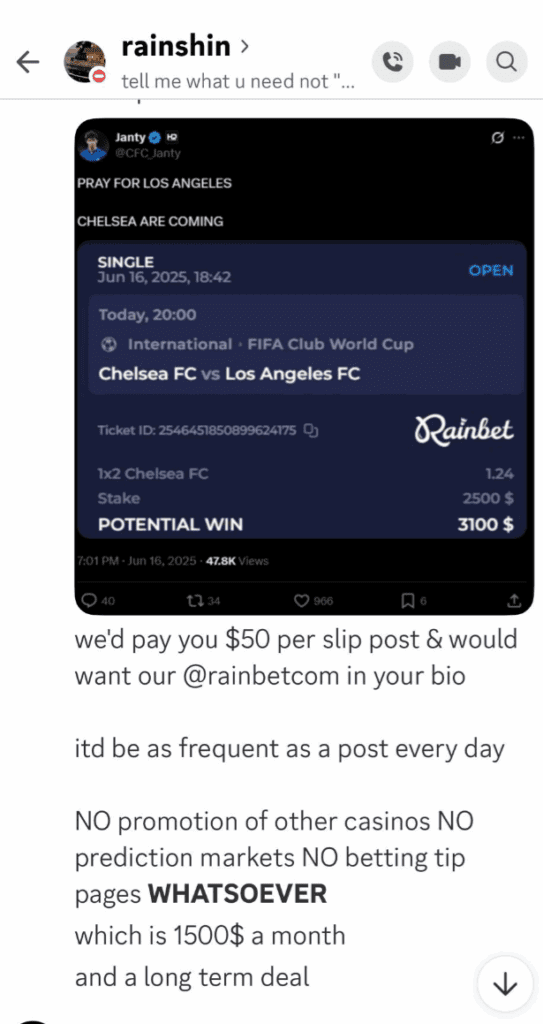Rainbet with rainshin acquired influences on discord