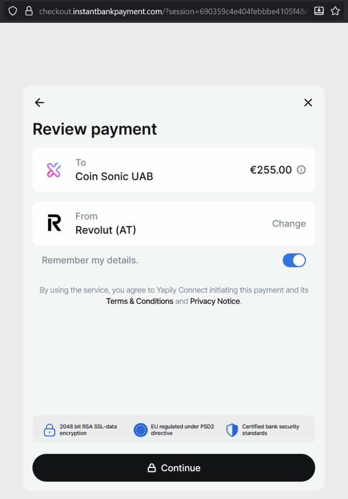 The domain instantbankpayment.com is operated by Yapily