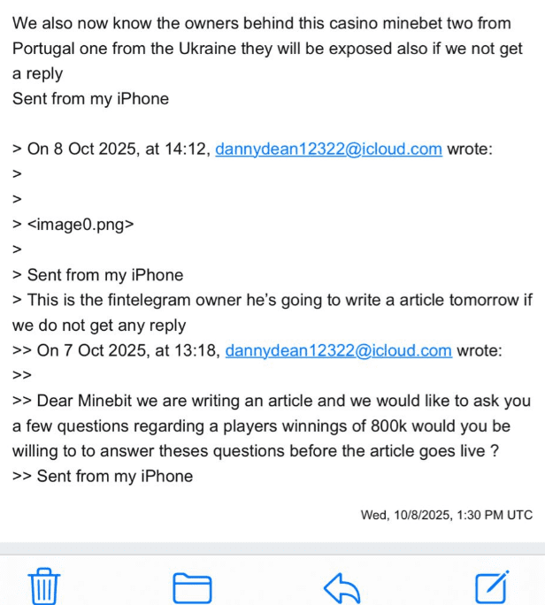 Email mentioning the ownership of Minbet