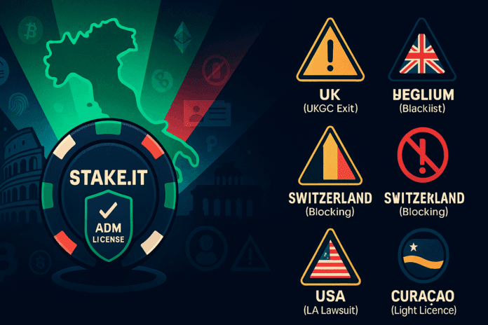 Crypto-first casino operator Stake and its regulatory issues.