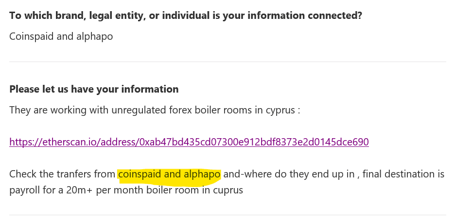 CoinsPaid with AlphaPo and their Cyprus-based boiler room operation