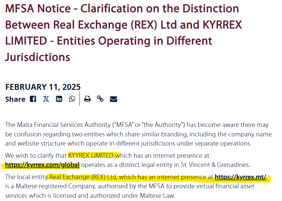 MFSA notice regarding Kyrrex