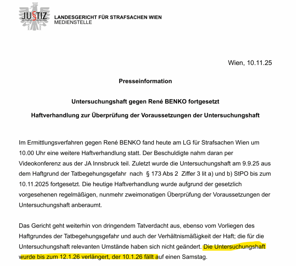 Rene Benko saw his pre-trial detention extended again