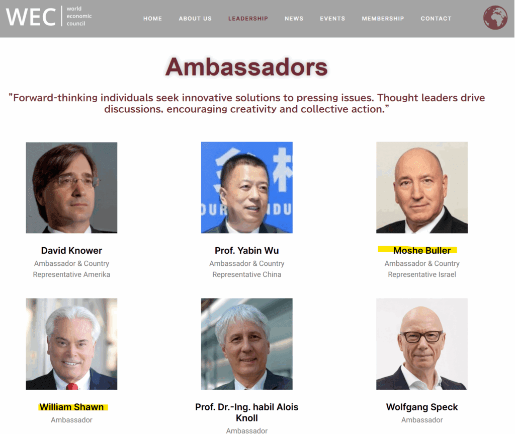 Moshe Buller listed as WEC ambassador and Country Representative Israel