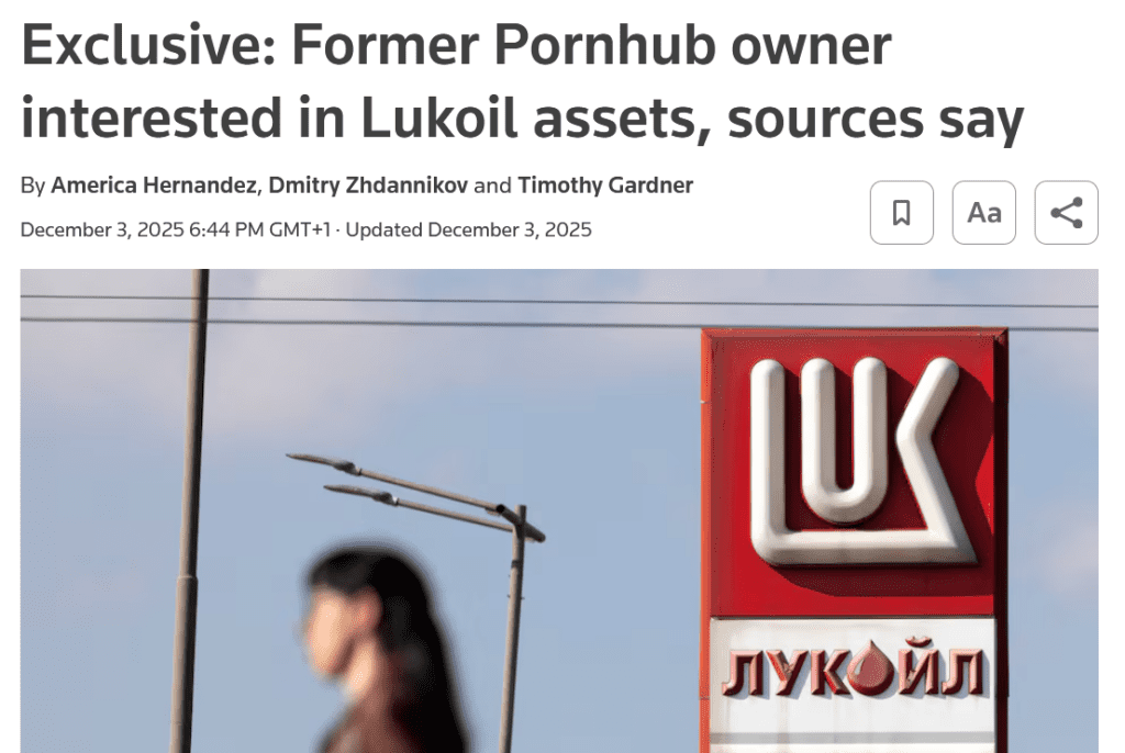 Reuters report on Pornhub founder Bernd Bergmair and his Lukoil ambitions