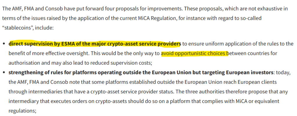The MiCA petition signed by FMA, Consob and AMF