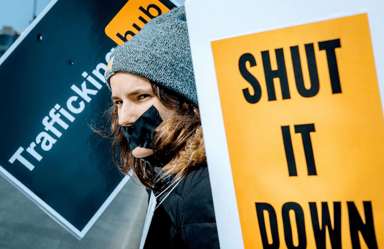 Protesters demanding the shutdown of Pornhub
