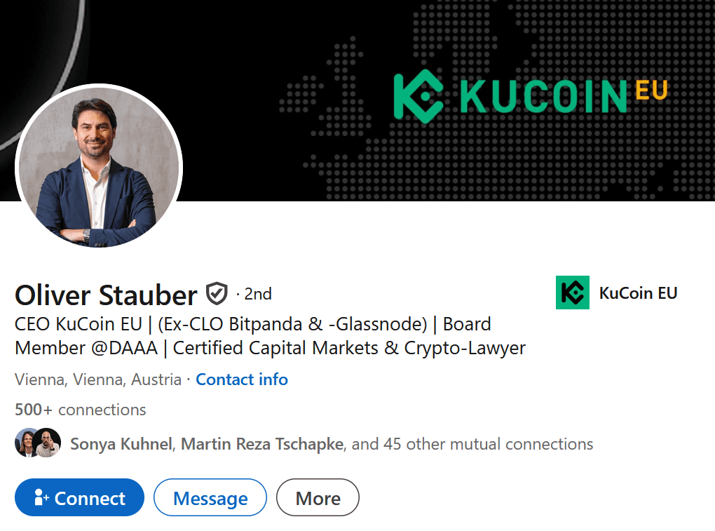 Austrian lawyer and KuCoin CEO Oliver Stauber