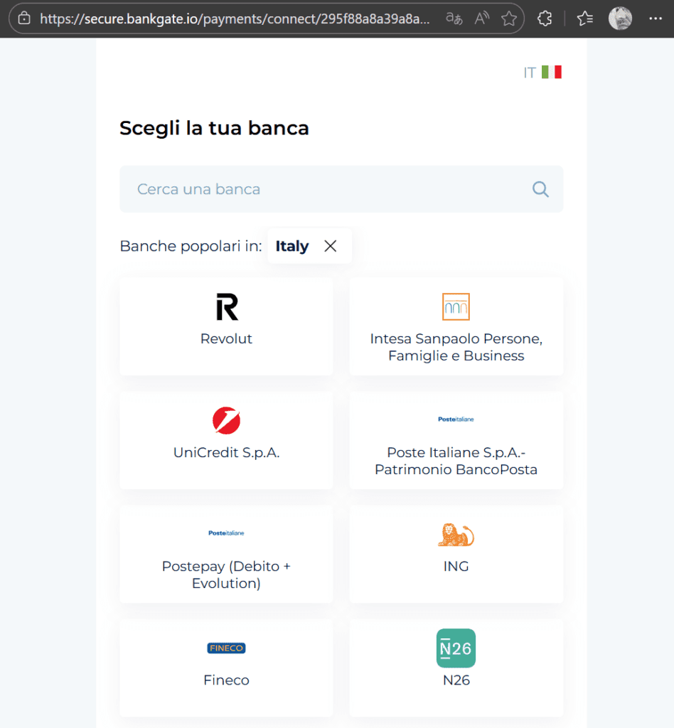 The payment gateway securte.bankgate.io in the PlatinCasino environment