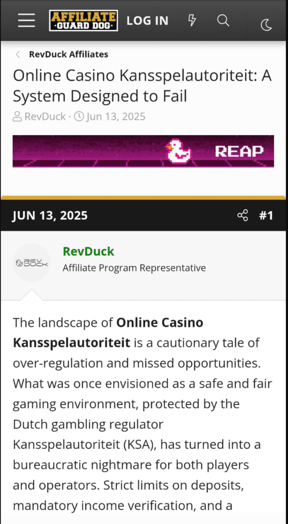 RevDuck complains about the Dutch regulator KSA