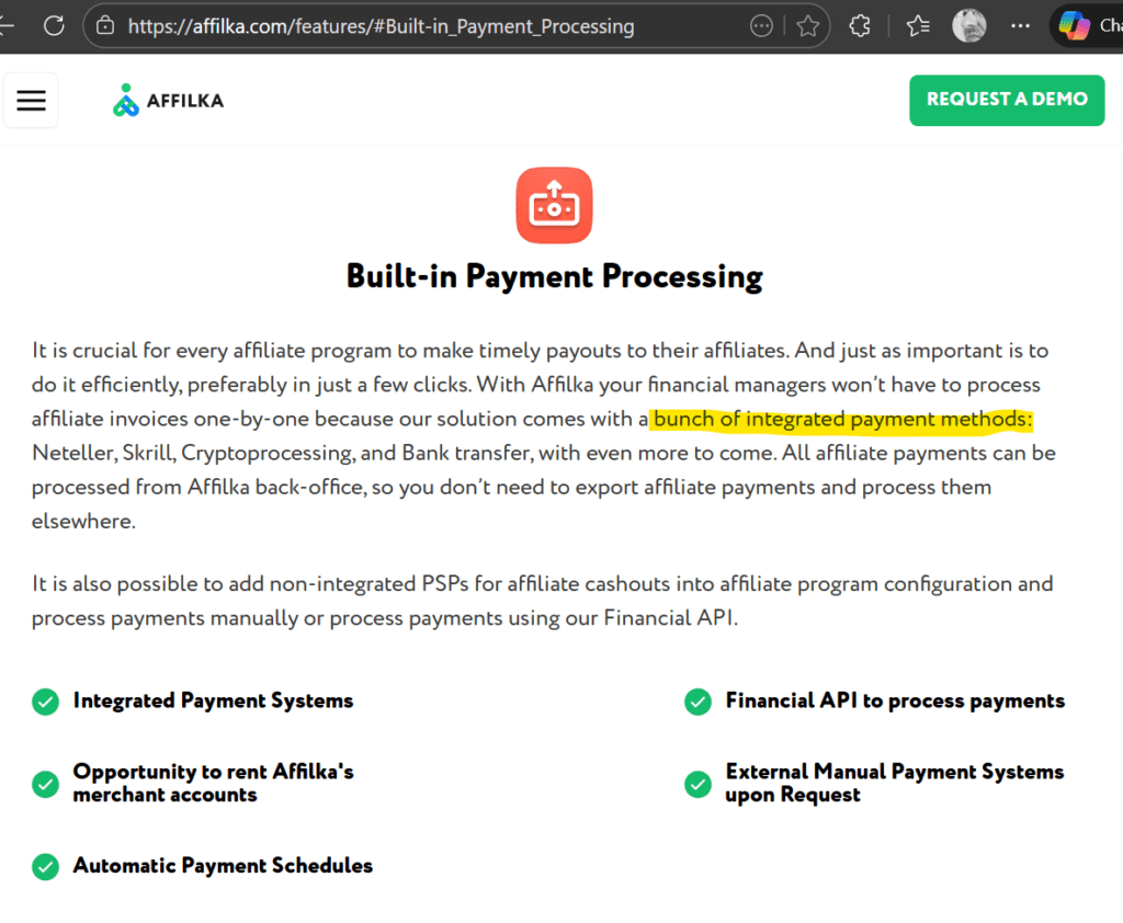 SoftSwiss-related Affilka offers intergrated payment services