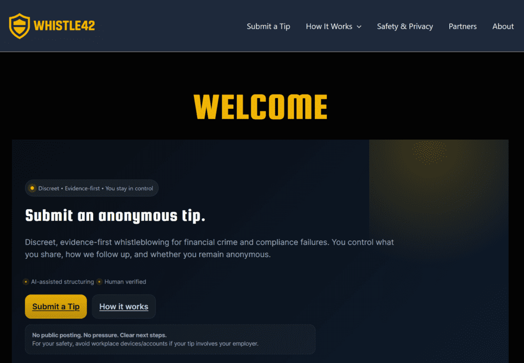 The new Whistle42 whistleblower platform 
