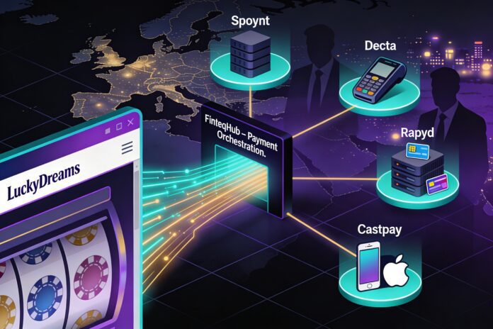 FinTelegram graphics showing the SoftSwiss Finteqhub and its payment rails